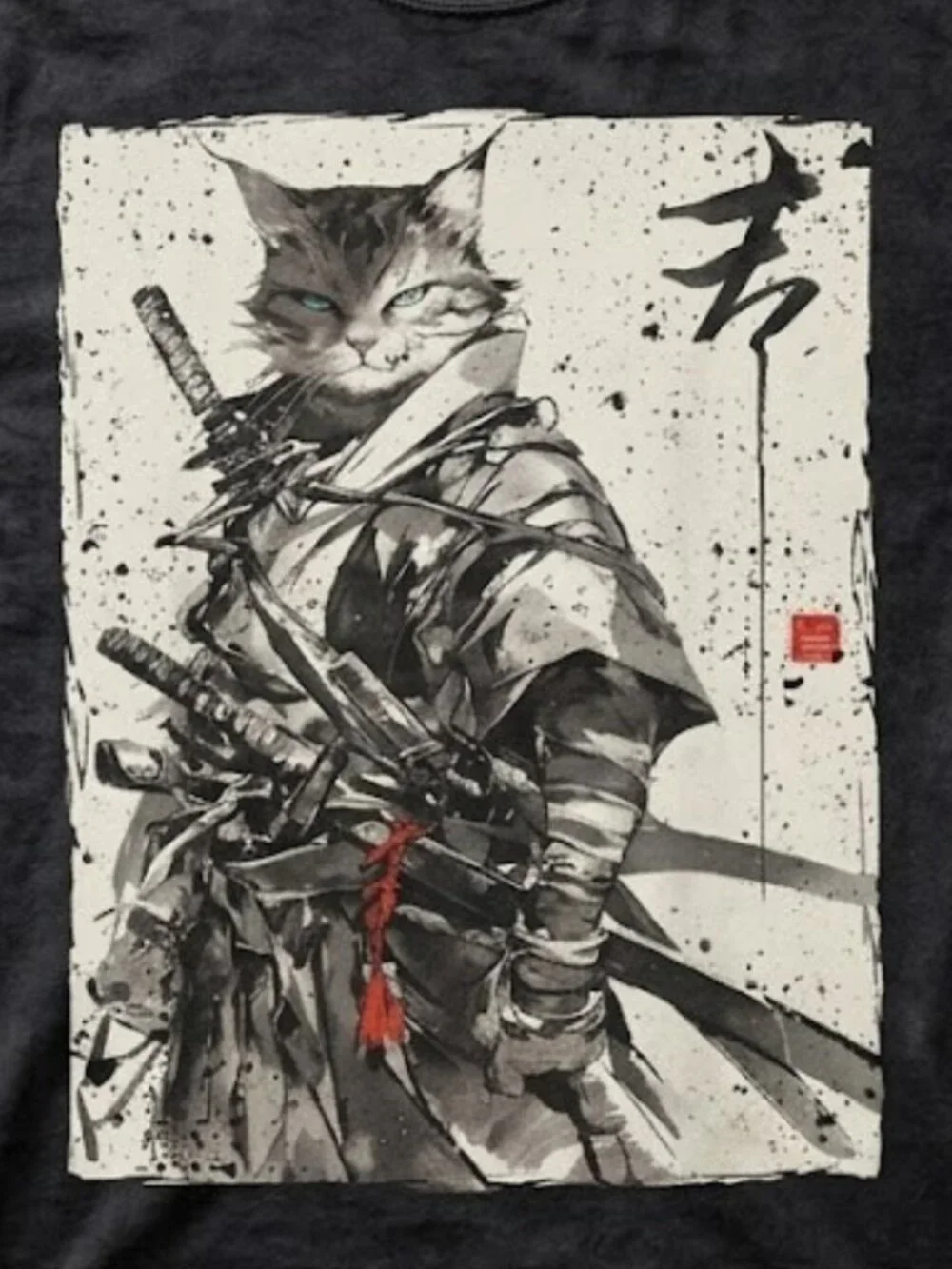 Samurai Cat Ukiyo-E Graphic T-Shirt Unisex Streetwear Y2K Funny Gift NWT - Picture 2 of 2